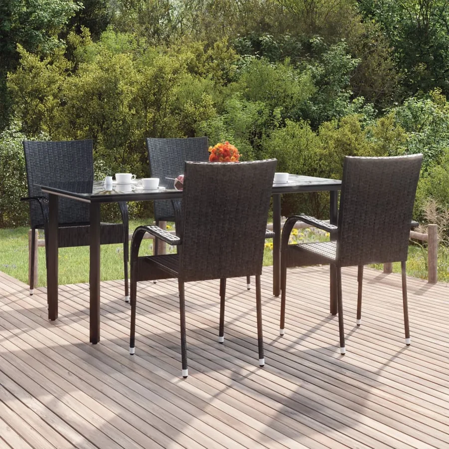 Ensemble à manger de jardin 5 pcs Noir Résine tressée
