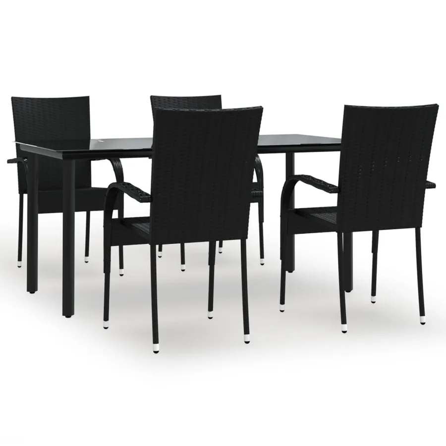 Ensemble à manger de jardin 5 pcs Noir Résine tressée - 2