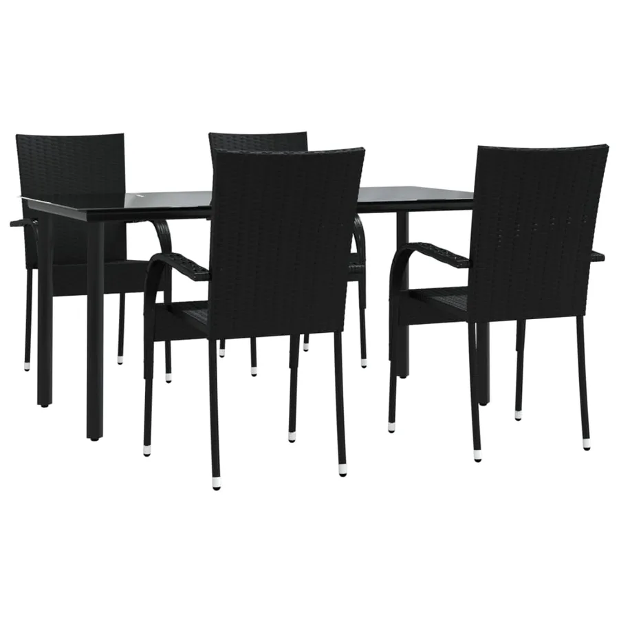Ensemble à manger de jardin 5 pcs Noir Résine tressée - 3