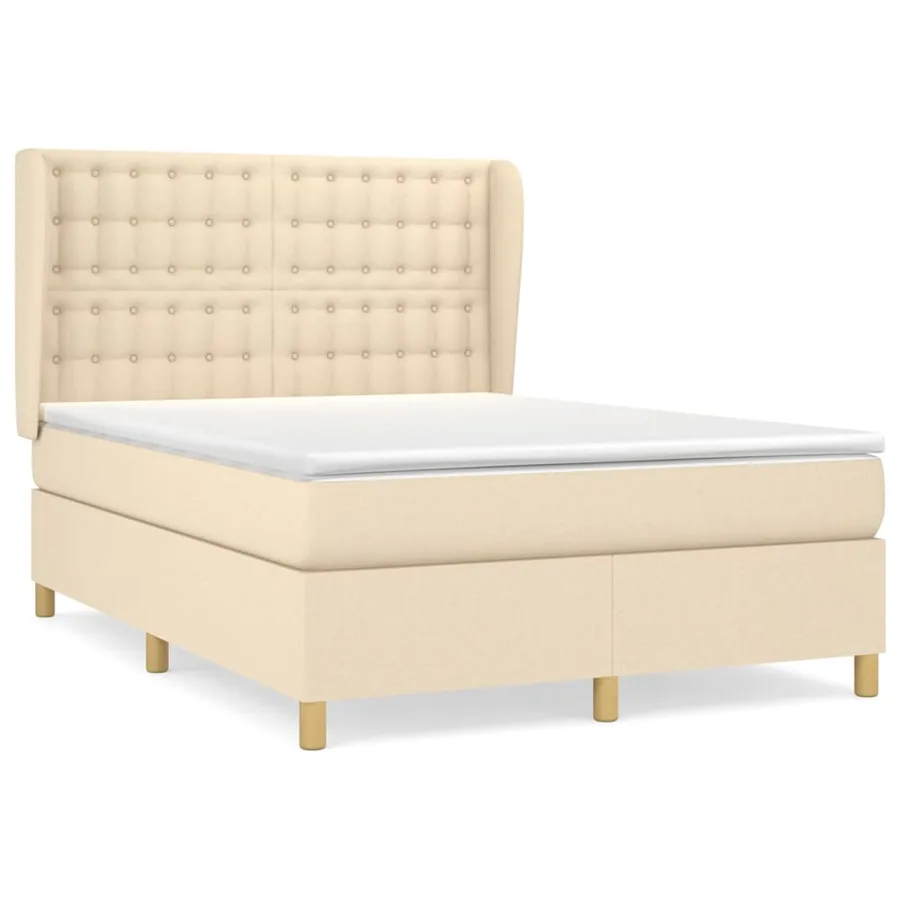 Sommier à lattes de lit avec matelas Crème 140x200 cm Tissu - 2