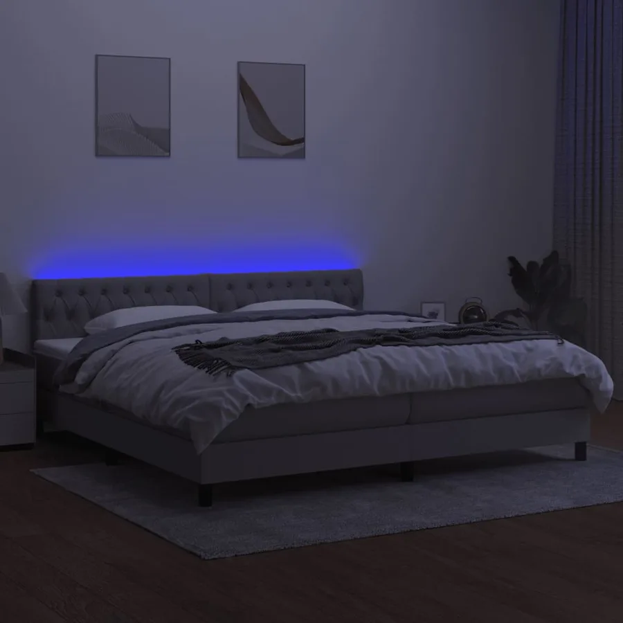 Sommier à lattes de lit matelas LED Gris clair 200x200 cm Tissu - 4