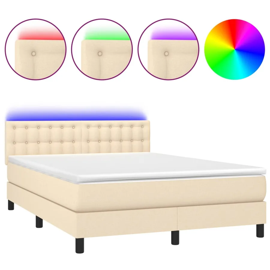 Sommier à lattes de lit avec matelas LED Crème 140x200 cm Tissu - 2