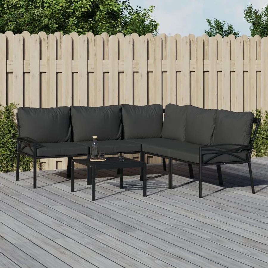 Salon de jardin 6 pcs avec coussins gris acier