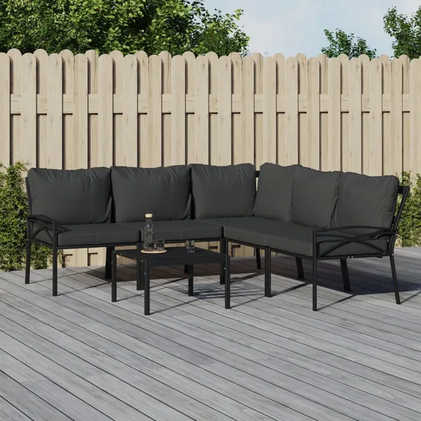 Salon de jardin 6 pcs avec coussins gris acier