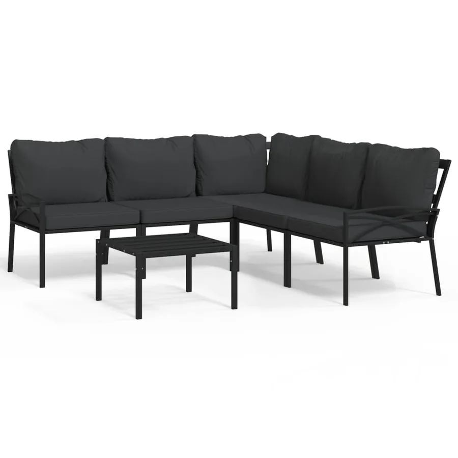 Salon de jardin 6 pcs avec coussins gris acier - 2