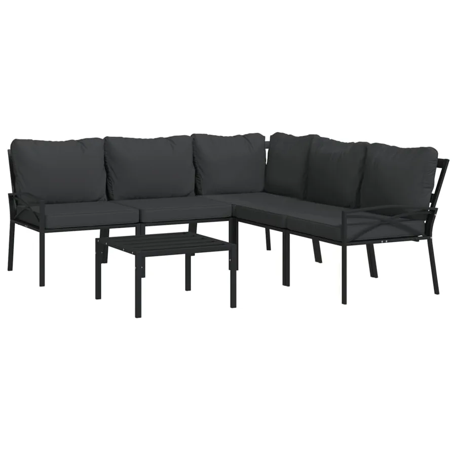 Salon de jardin 6 pcs avec coussins gris acier - 3
