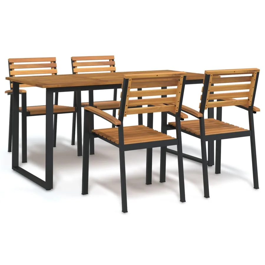 Ensemble à manger de jardin 5 pcs bois d'acacia massif et métal