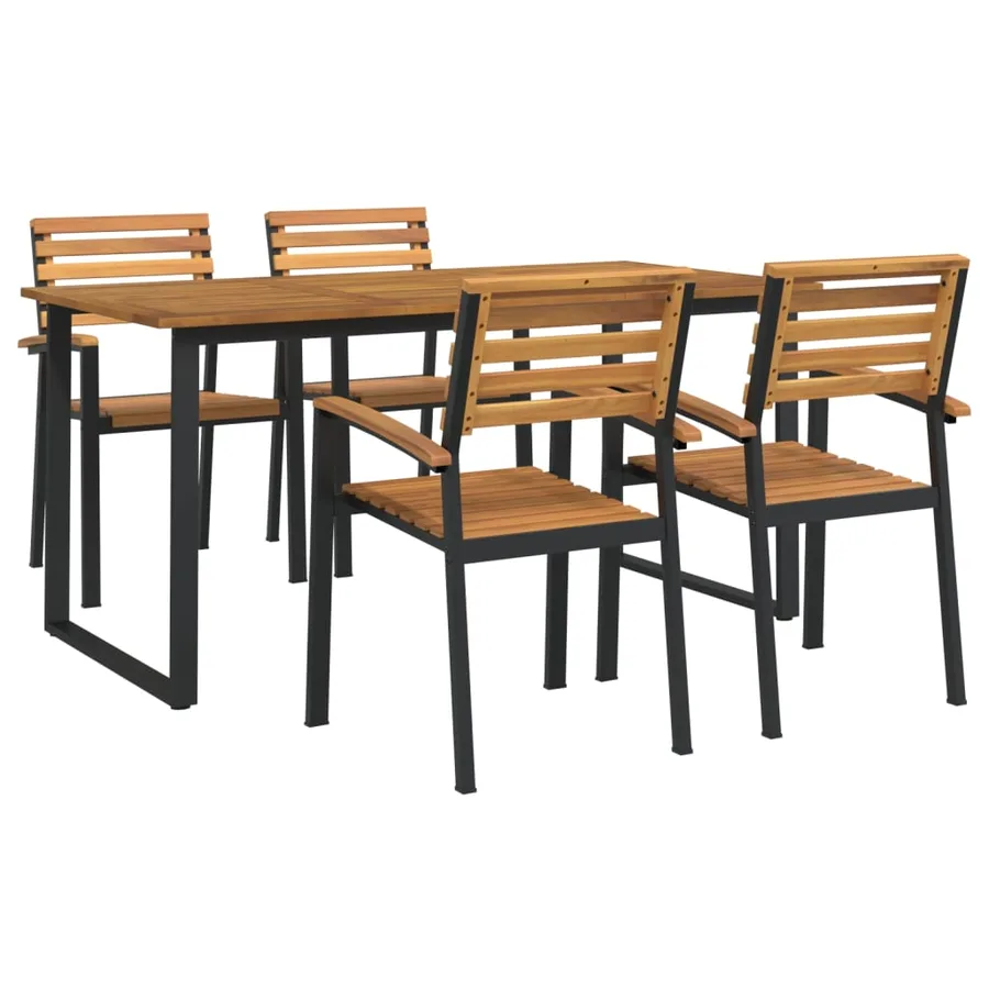 Ensemble à manger de jardin 5 pcs bois d'acacia massif et métal - 2
