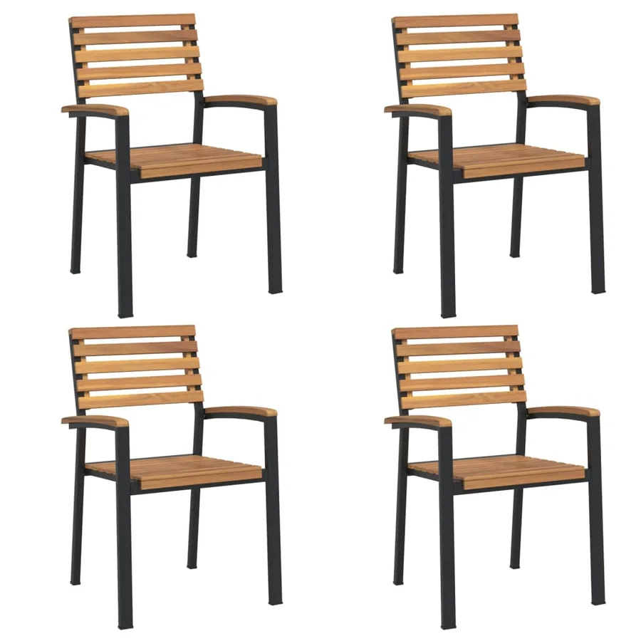 Ensemble à manger de jardin 5 pcs bois d'acacia massif et métal - 3