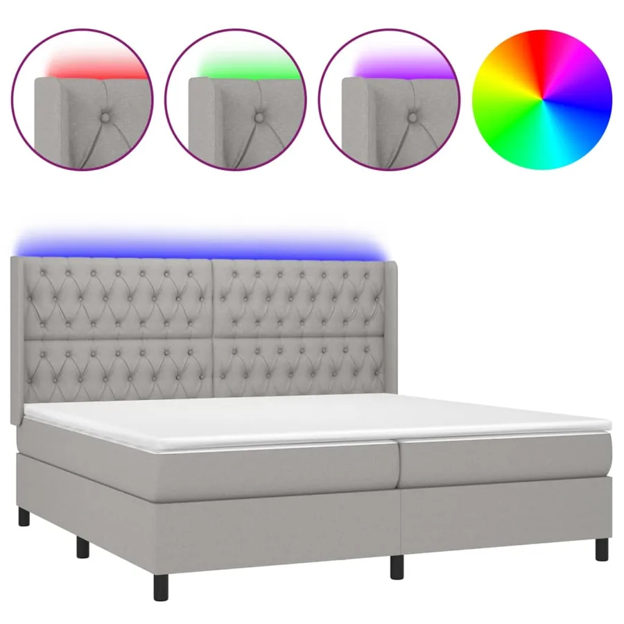 Sommier à lattes de lit matelas LED Gris clair 200x200 cm Tissu - 2