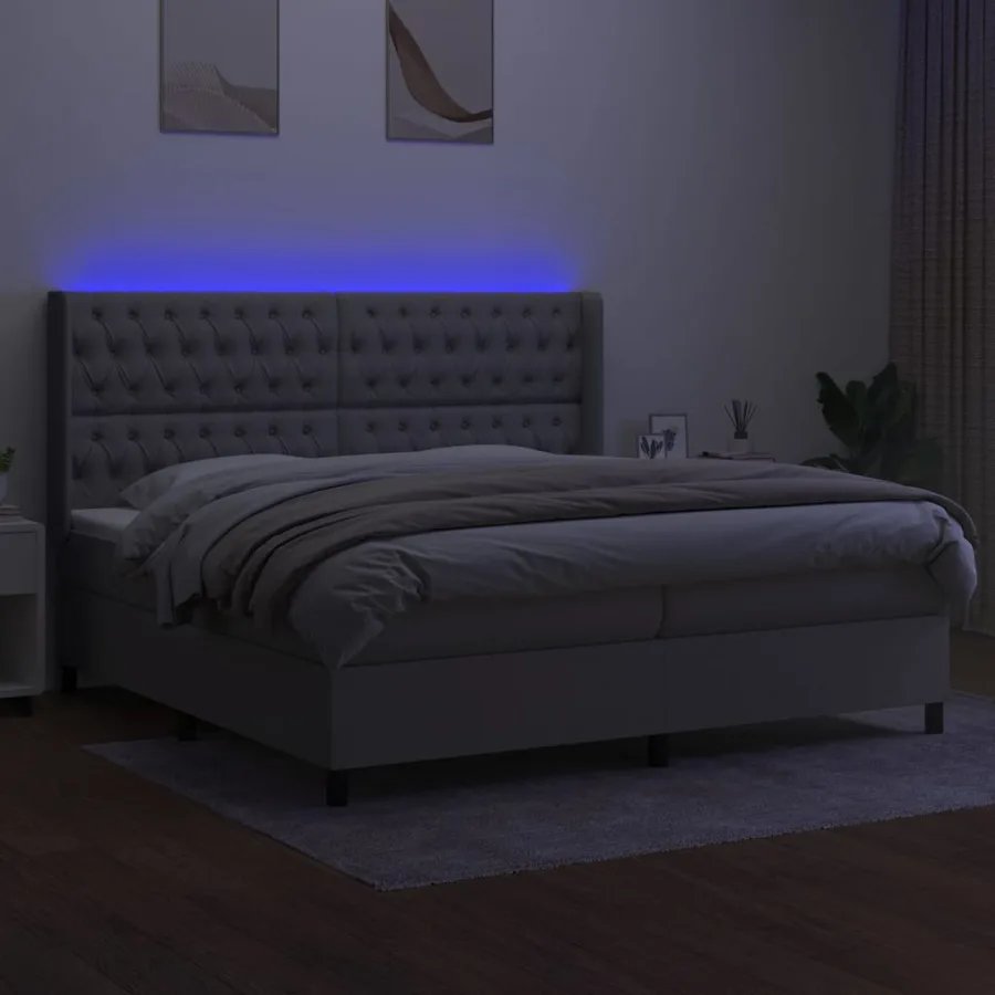 Sommier à lattes de lit matelas LED Gris clair 200x200 cm Tissu - 3
