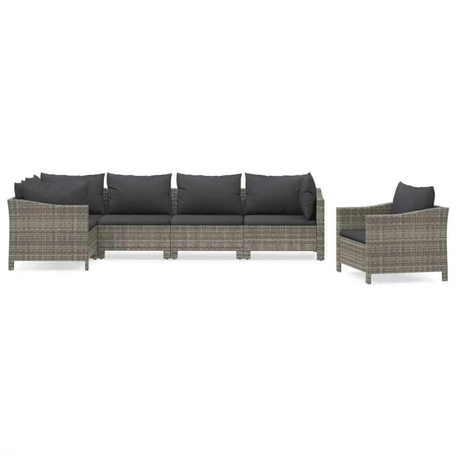 Salon de jardin 6 pcs avec coussins Gris Résine tressée - 2