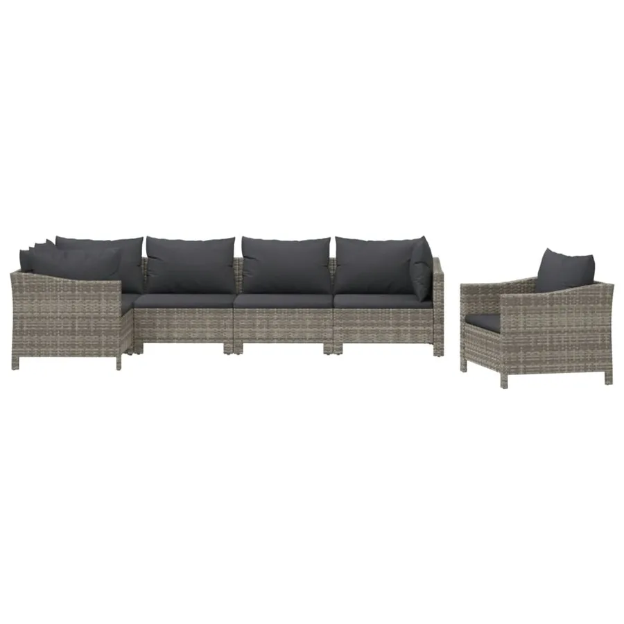 Salon de jardin 6 pcs avec coussins Gris Résine tressée - 3
