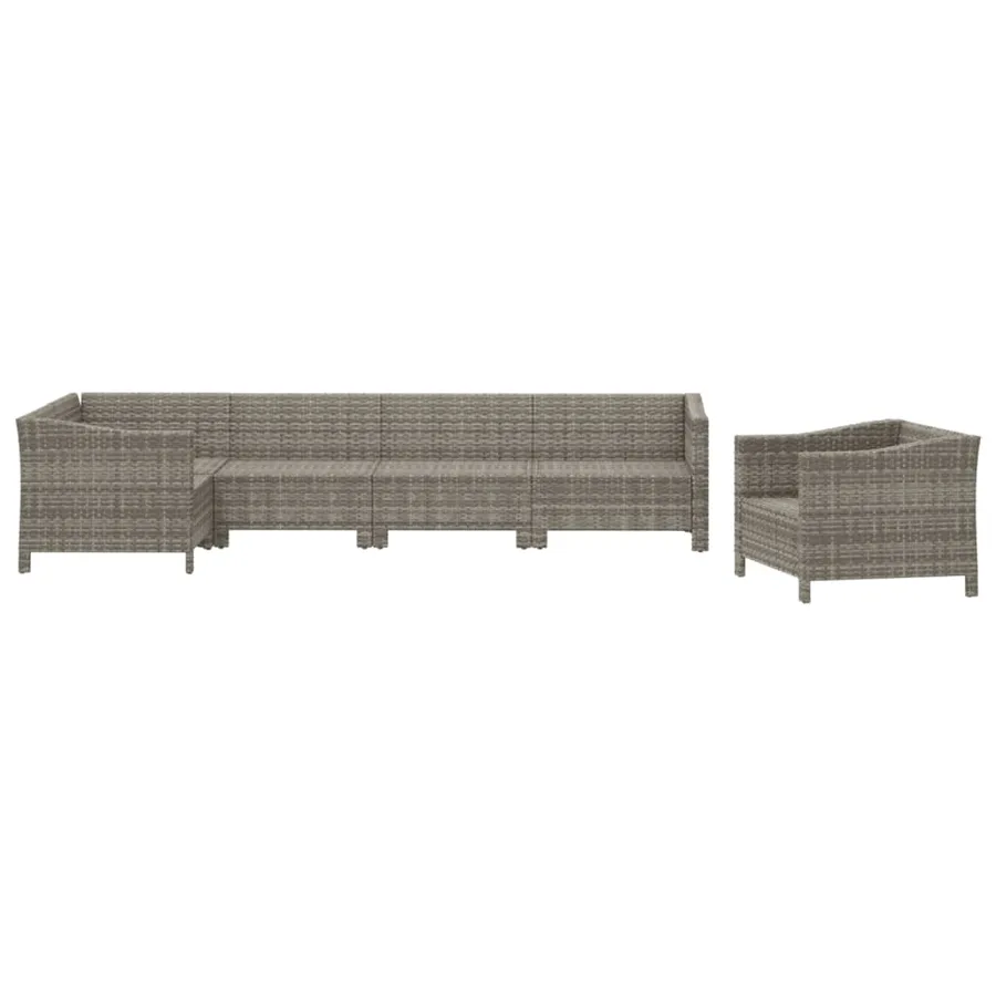 Salon de jardin 6 pcs avec coussins Gris Résine tressée - 4
