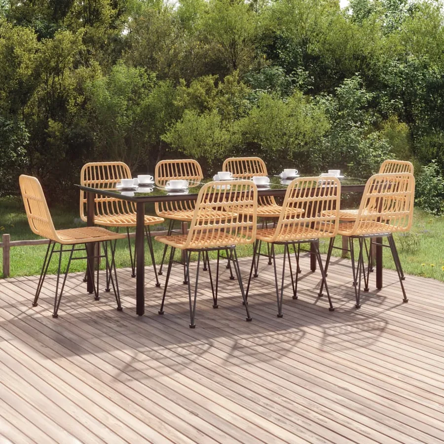 Ensemble à manger de jardin 9 pcs Résine tressée