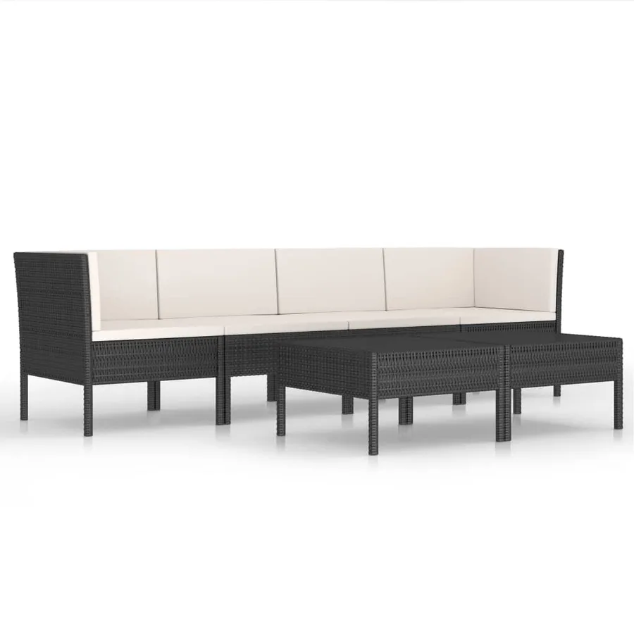 Salon de jardin 6 pcs avec coussins résine tressée noir - 2