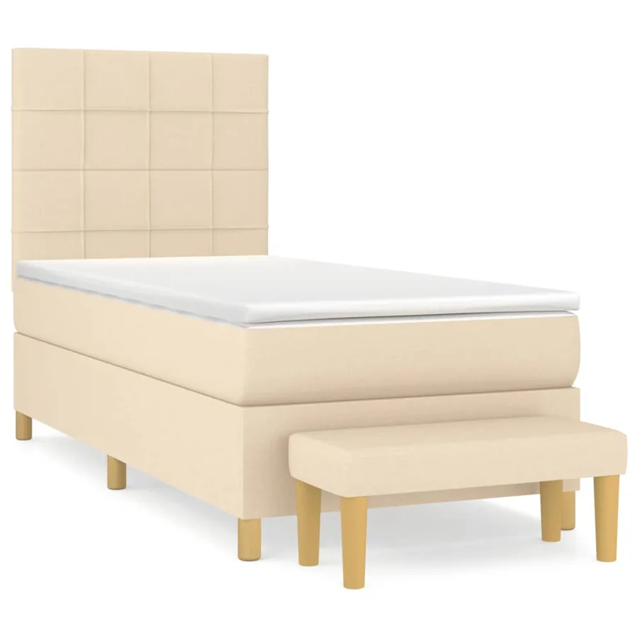 Sommier à lattes de lit et matelas Crème 90x190 cm Tissu - 2