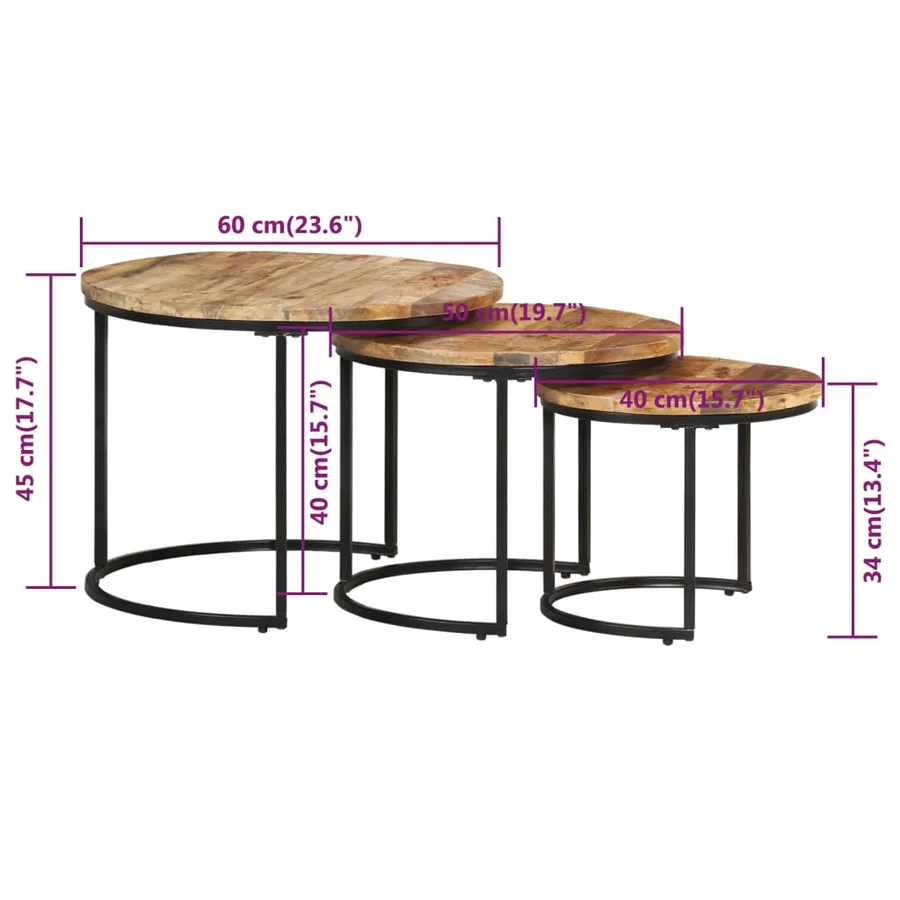Tables gigognes 3 pcs Bois de manguier brut - 8