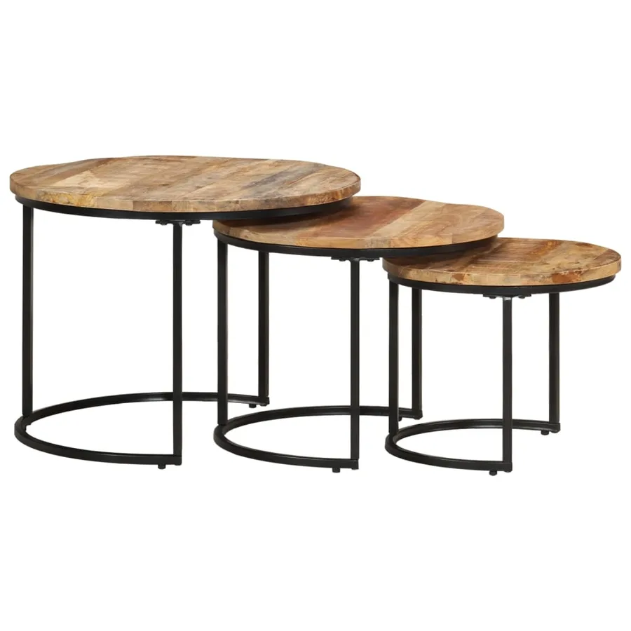 Tables gigognes 3 pcs Bois de manguier brut - 9