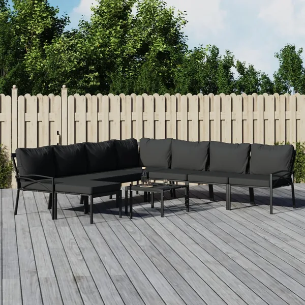 Salon de jardin 9 pcs avec coussins gris acier