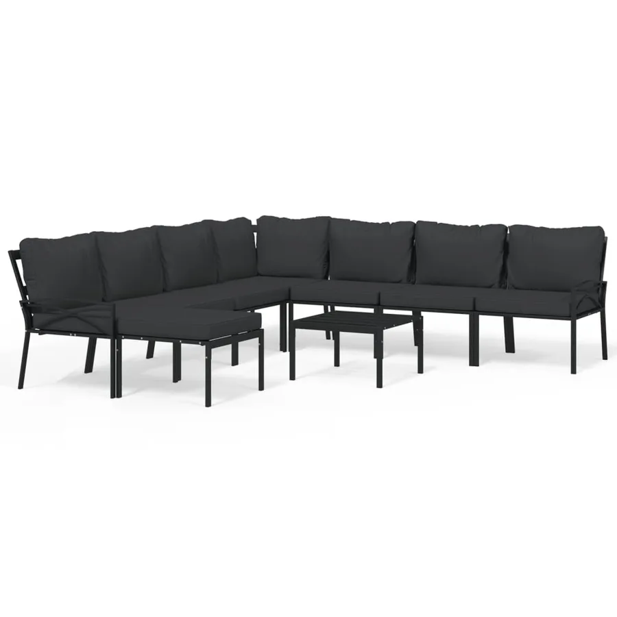 Salon de jardin 9 pcs avec coussins gris acier - 2