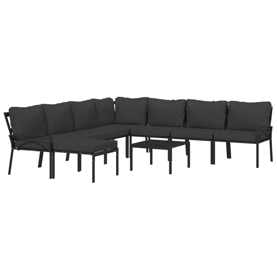 Salon de jardin 9 pcs avec coussins gris acier - 3