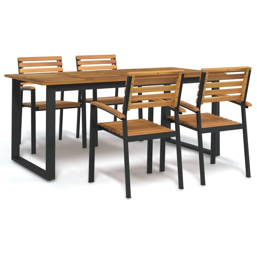 Ensemble à manger de jardin 5 pcs bois d'acacia massif et métal