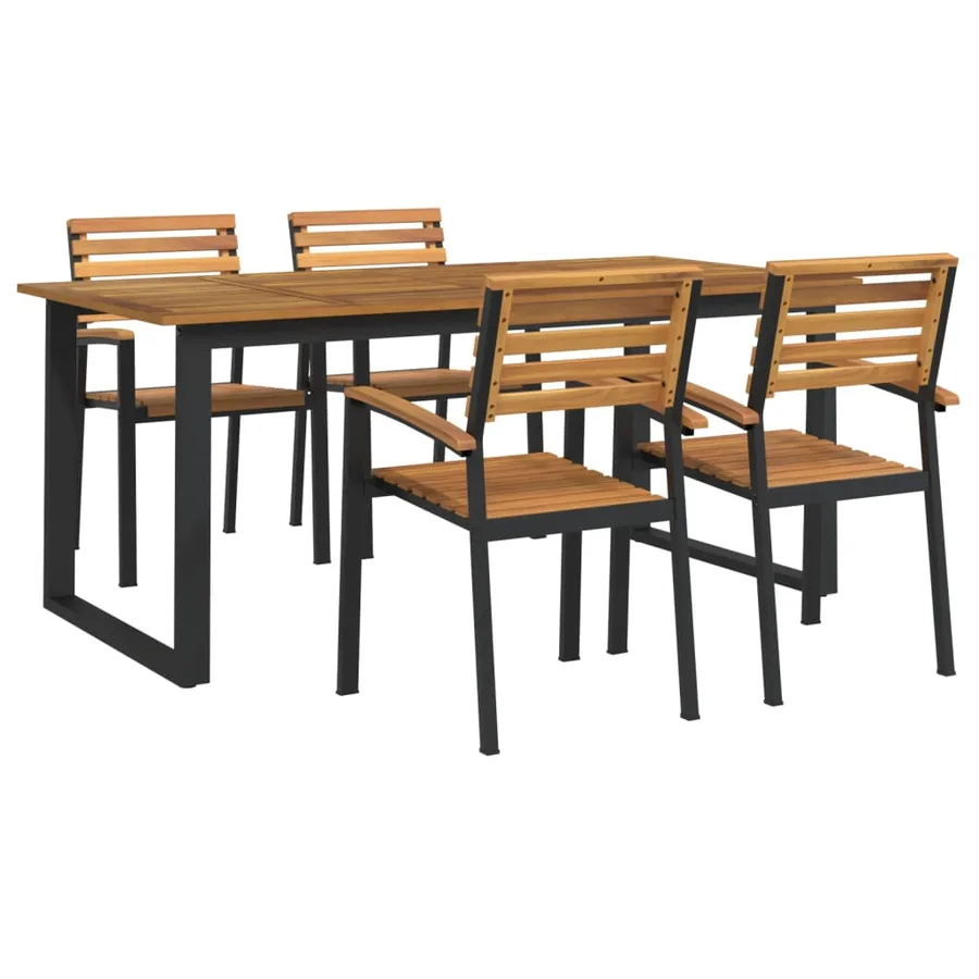 Ensemble à manger de jardin 5 pcs bois d'acacia massif et métal - 2