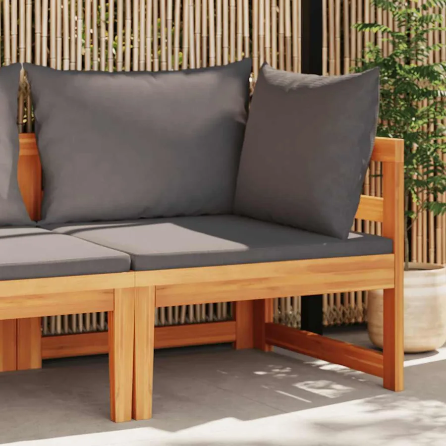Canapé d'angle avec coussins gris foncé Bois d'acacia solide