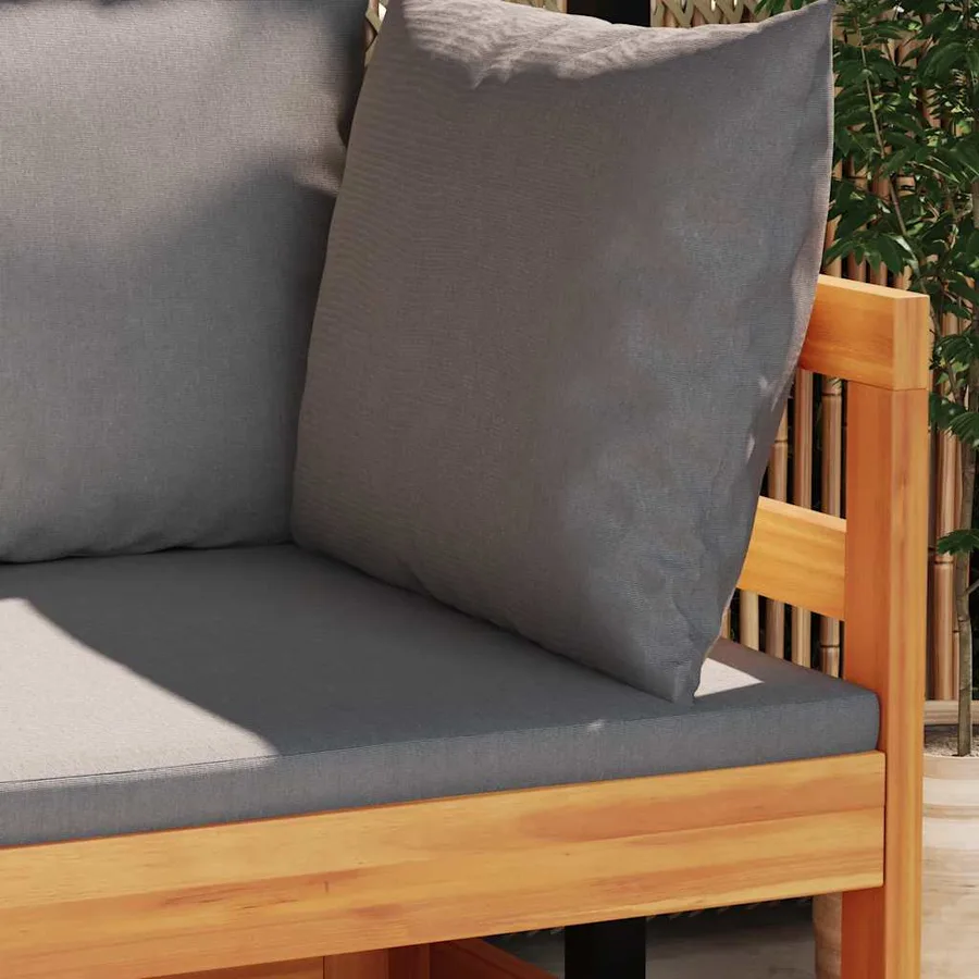 Canapé d'angle avec coussins gris foncé Bois d'acacia solide - 3