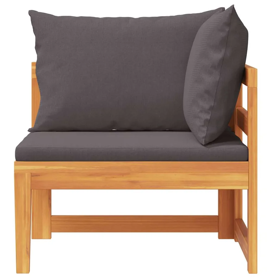 Canapé d'angle avec coussins gris foncé Bois d'acacia solide - 5
