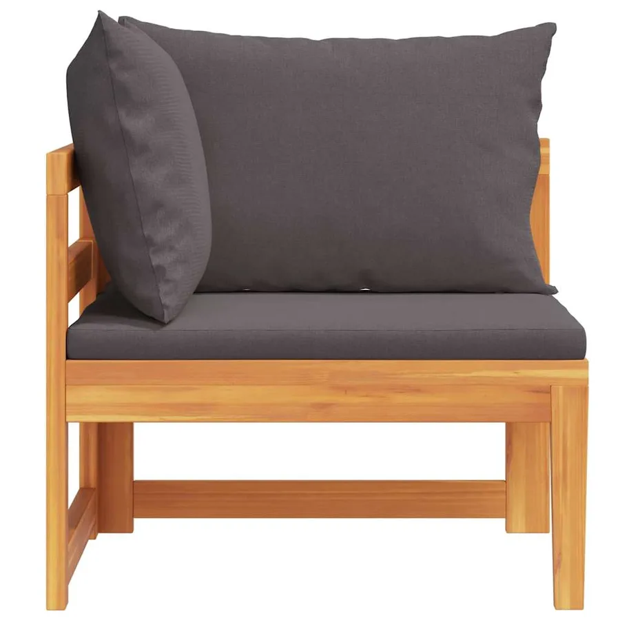Canapé d'angle avec coussins gris foncé Bois d'acacia solide - 6