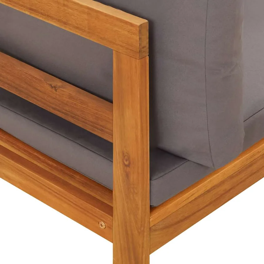 Canapé d'angle avec coussins gris foncé Bois d'acacia solide - 8