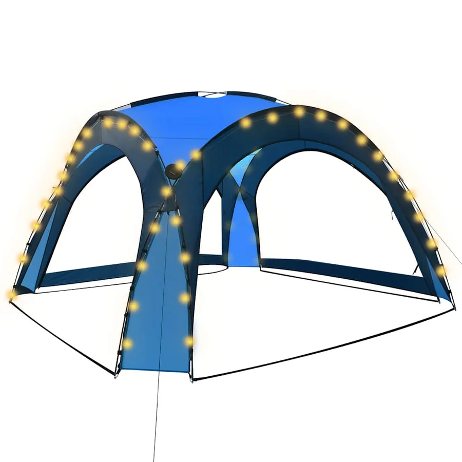 Tente de réception avec LED et 4 parois 3,6x3,6x2,3 m Bleu - 2