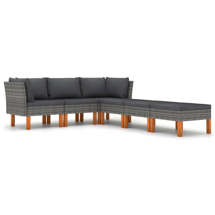 Salon de jardin 6 pcs avec coussins Résine tressée Gris - 2