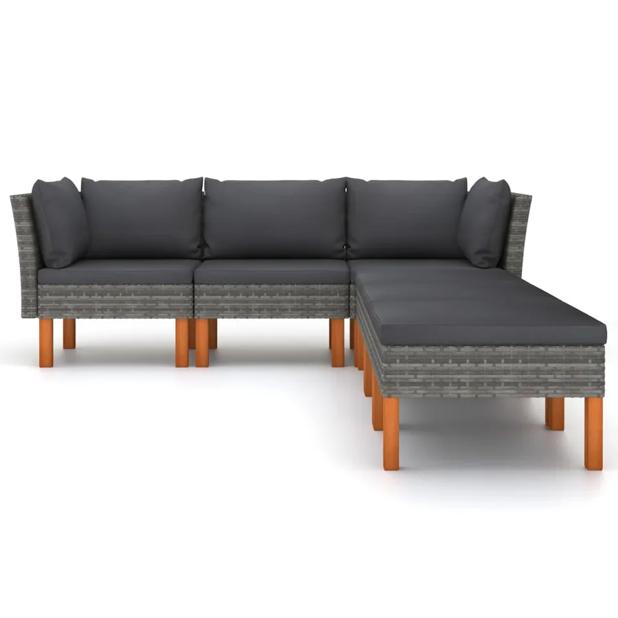 Salon de jardin 6 pcs avec coussins Résine tressée Gris - 3