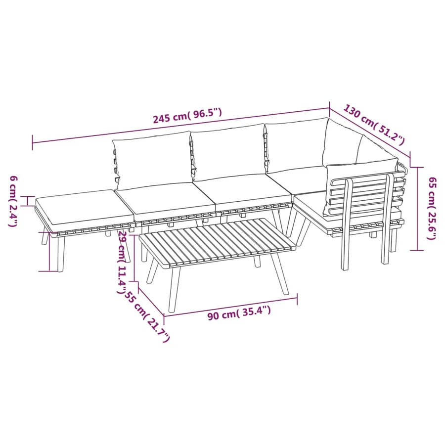 Salon de jardin 6 pcs avec coussins Bois d'acacia solide - 12