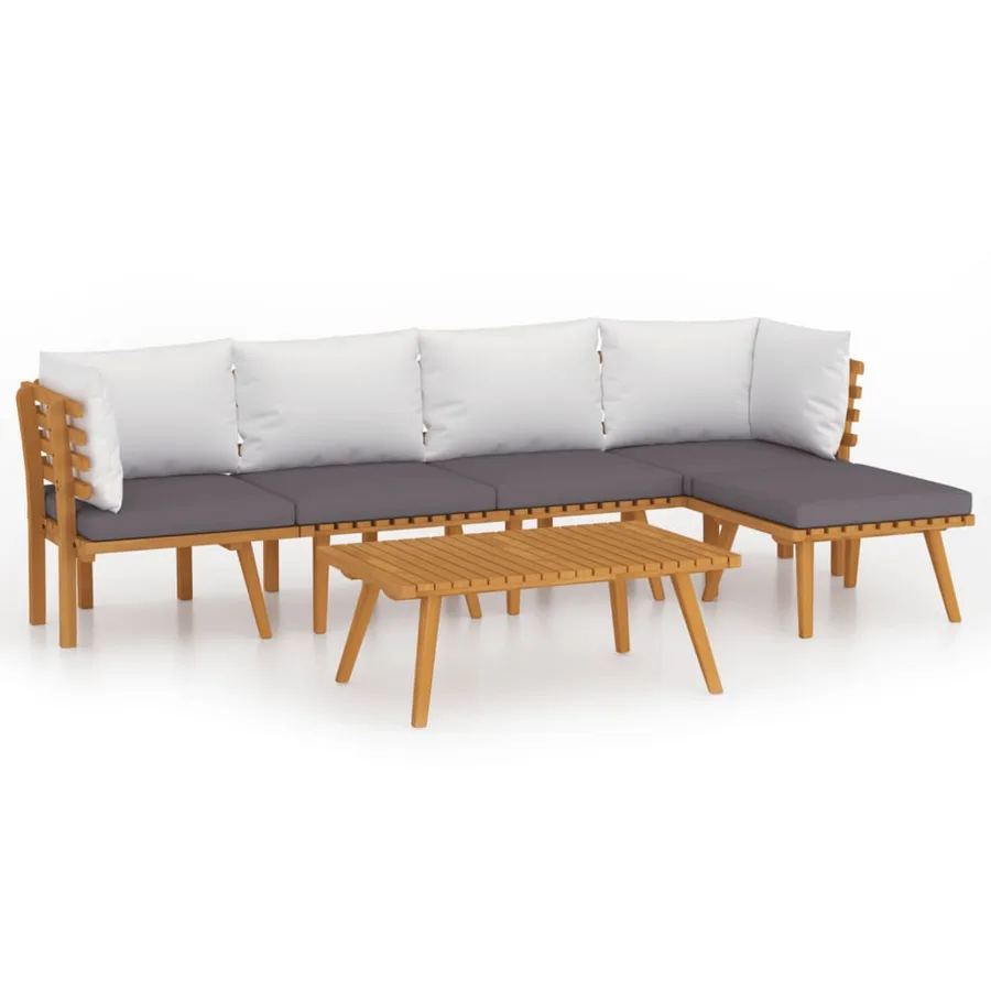 Salon de jardin 6 pcs avec coussins Bois d'acacia solide - 2