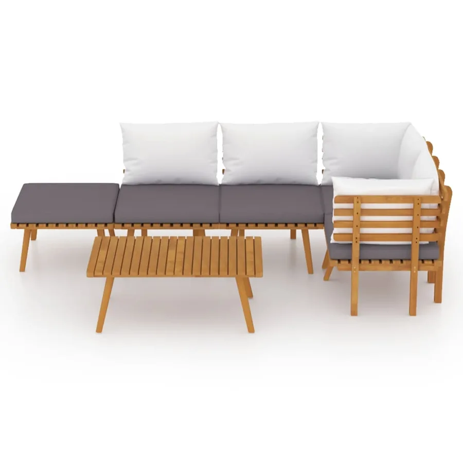 Salon de jardin 6 pcs avec coussins Bois d'acacia solide - 3