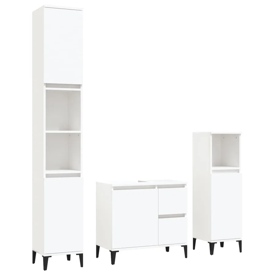 Ensemble d'armoires salle de bain 3 pcs blanc bois d'ingénierie - 2
