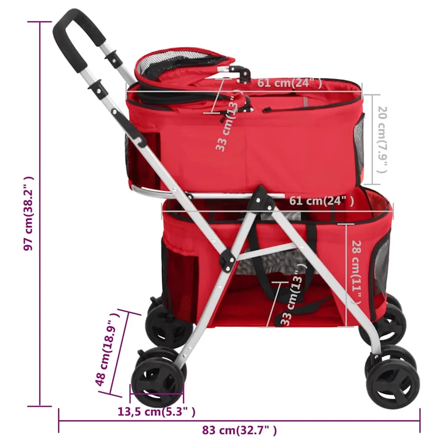 Poussette pour chien pliante à 2 niveaux Rouge 83x48x97 cm - 14