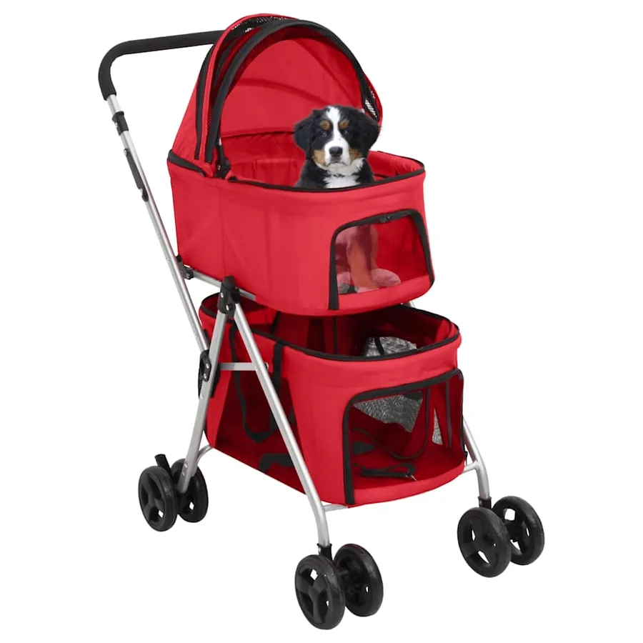Poussette pour chien pliante à 2 niveaux Rouge 83x48x97 cm - 2
