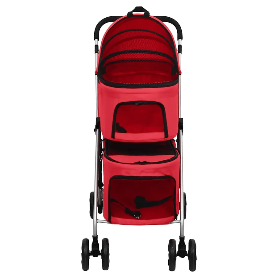 Poussette pour chien pliante à 2 niveaux Rouge 83x48x97 cm - 3