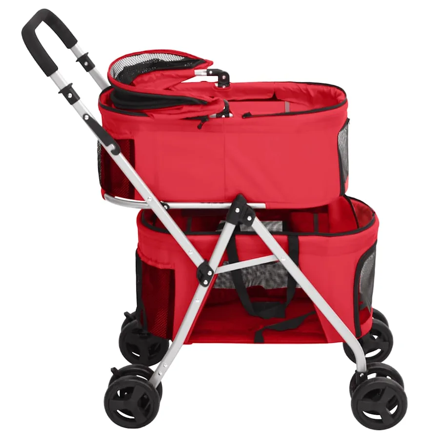 Poussette pour chien pliante à 2 niveaux Rouge 83x48x97 cm - 4