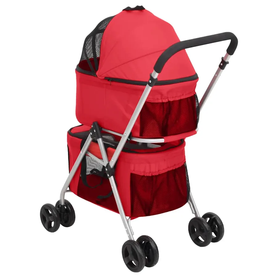 Poussette pour chien pliante à 2 niveaux Rouge 83x48x97 cm - 5