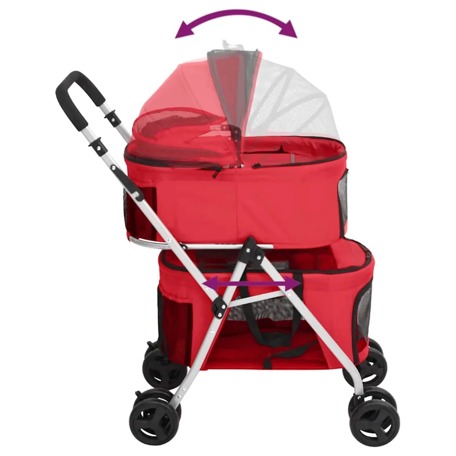 Poussette pour chien pliante à 2 niveaux Rouge 83x48x97 cm - 6