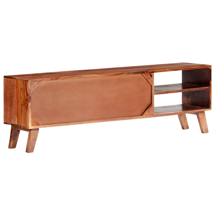 Meuble TV gris 140x30x45 cm bois solide - 4