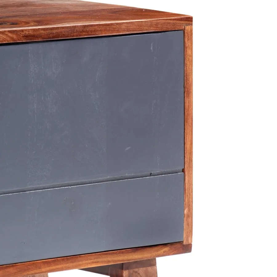 Meuble TV gris 140x30x45 cm bois solide - 5