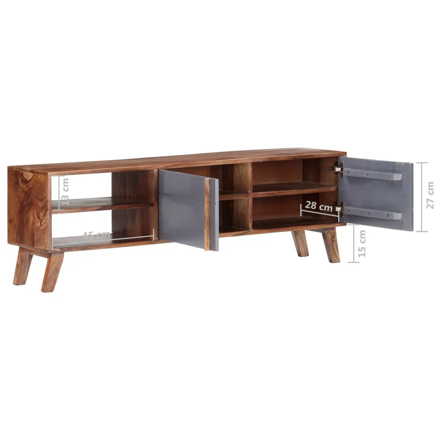 Meuble TV gris 140x30x45 cm bois solide - 8