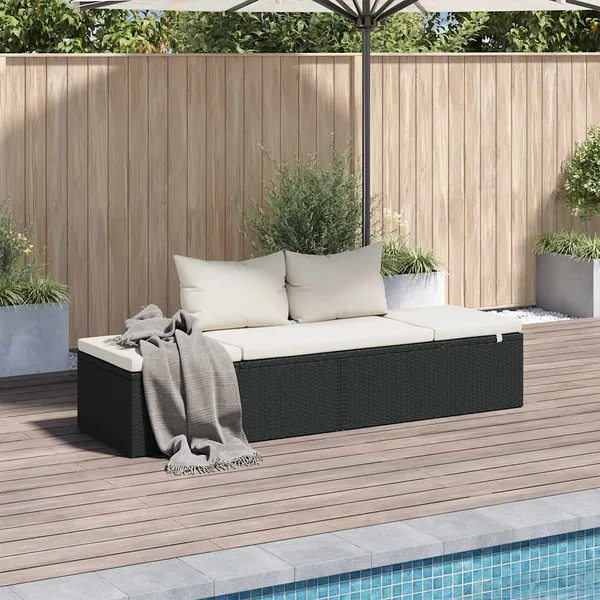 Lit de jardin Noir 195x60 cm Résine tressée
